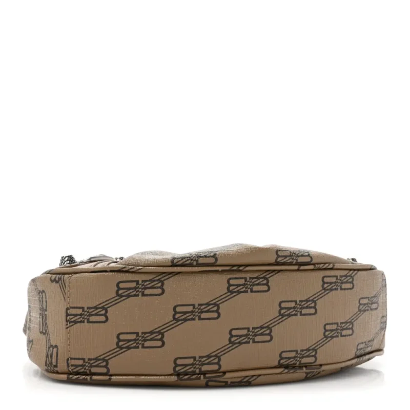 BALENCIAGA XS LE CAGOLE SHOULDER BAG BEIGE/BROWN COATED CANVAS BB MONOGRAM SILVER HARDWARE - Image 6