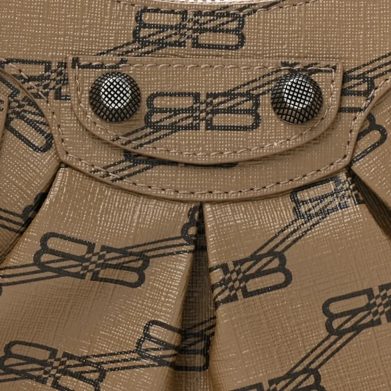 BALENCIAGA XS LE CAGOLE SHOULDER BAG BEIGE/BROWN COATED CANVAS BB MONOGRAM SILVER HARDWARE - Image 8
