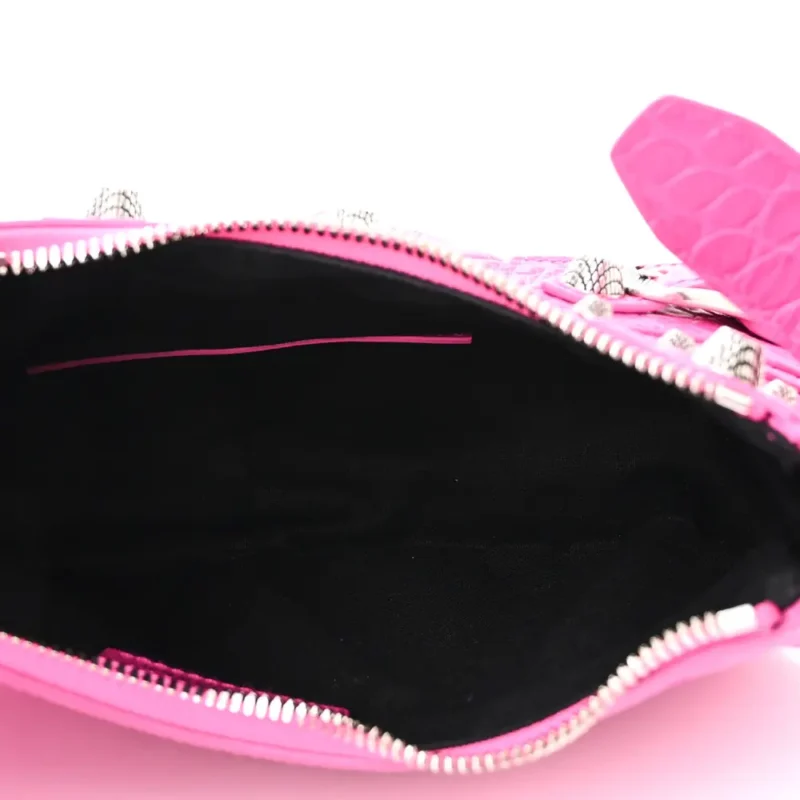 BALENCIAGA XS LE CAGOLE SHOULDER BAG LIPSTICK PINK CROCODILE EXTRA EMBOSSED SUPPLE CALFSKIN LEATHER SILVER HARDWARE - Image 7