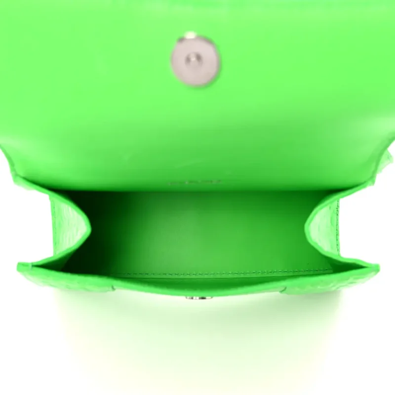 BALENCIAGA XS HOURGLASS TOP HANDLE BAG FLUO GREEN STRASS CROCODILE EMBOSSED SHINY CALFSKIN LEATHER SILVER HARDWARE - Image 7
