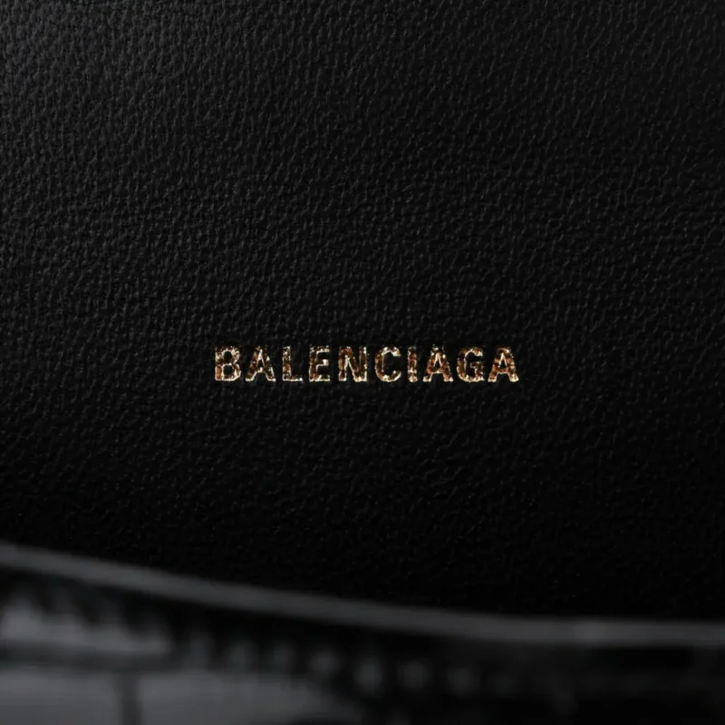BALENCIAGA XS HOURGLASS TOP HANDLE BAG BLACK CROCODILE EMBOSSED SHINY CALFSKIN LEATHER GOLD HARDWARE - Image 2