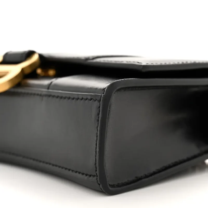 BALENCIAGA XS HOURGLASS CHAIN BAG BLACK SHINY BOX CALFSKIN LEATHER GOLD HARDWARE - Image 4