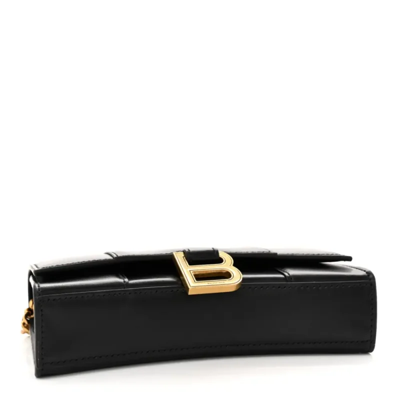 BALENCIAGA XS HOURGLASS CHAIN BAG BLACK SHINY BOX CALFSKIN LEATHER GOLD HARDWARE - Image 6
