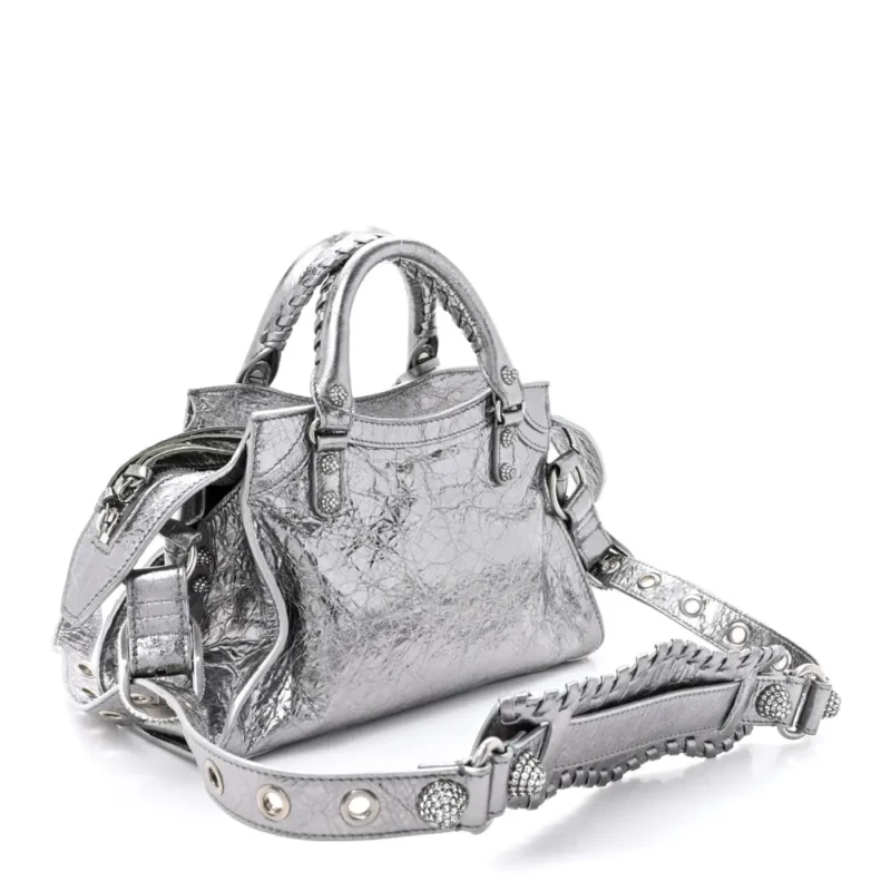 BALENCIAGA XS CRYSTAL NEO CAGOLE HANDBAG SILVER AGNEAU ARENA LEATHER SILVER HARDWARE - Image 2