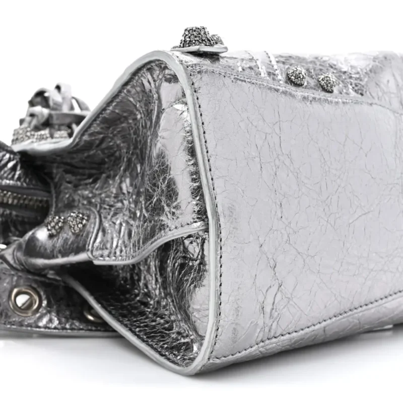 BALENCIAGA XS CRYSTAL NEO CAGOLE HANDBAG SILVER AGNEAU ARENA LEATHER SILVER HARDWARE - Image 3