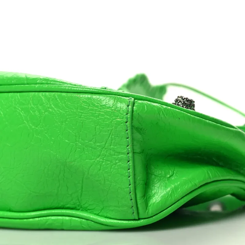 BALENCIAGA XS CRYSTAL LE CAGOLE SHOULDER BAG FLUO GREEN AGNEAU ARENA LEATHER SILVER HARDWARE - Image 4