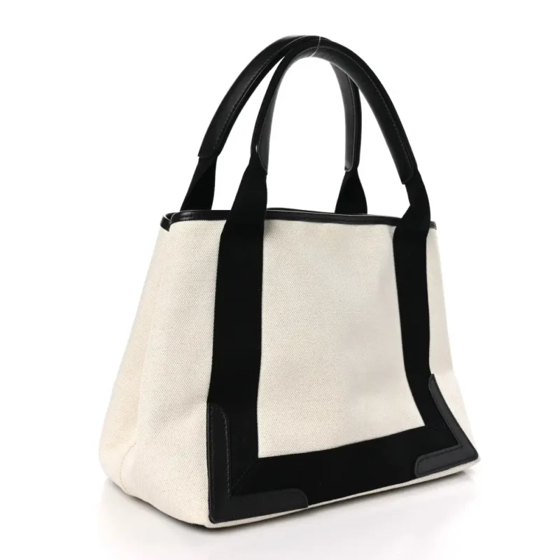 BALENCIAGA SMALL NAVY CABAS NATURAL/BLACK COTTON CANVAS - Image 3