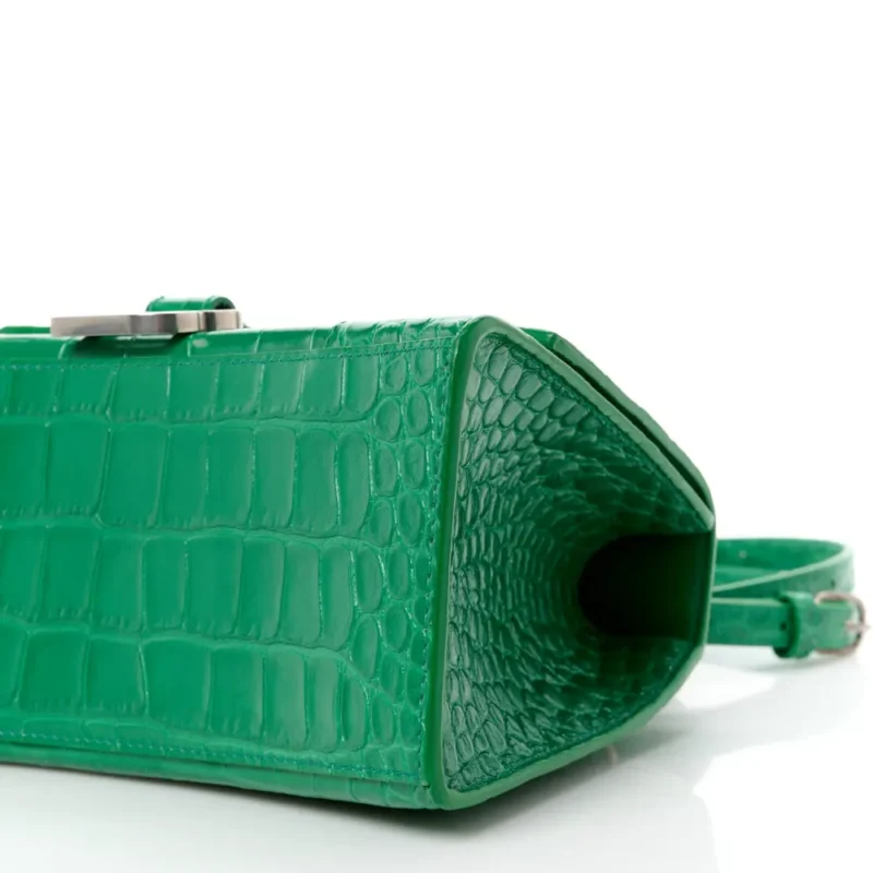 BALENCIAGA SMALL HOURGLASS TOP HANDLE BAG LEAF GREEN CROCODILE EMBOSSED SHINY CALFSKIN LEATHER SILVER HARDWARE - Image 4