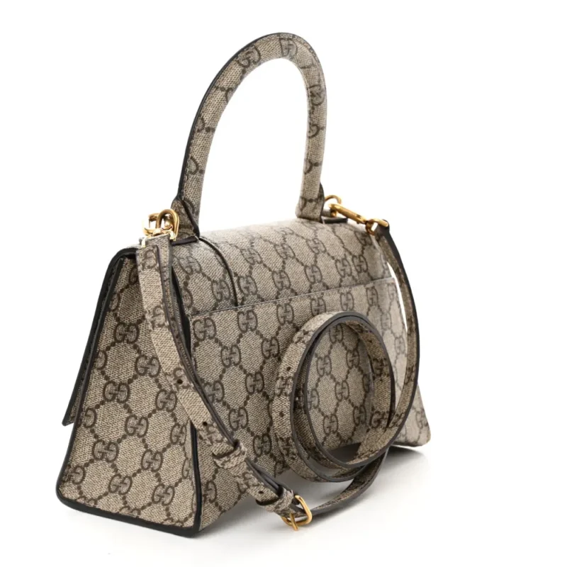 BALENCIAGA SMALL HOURGLASS TOP HANDLE BAG BEIGE/EBONY GG SUPREME MONOGRAM X GUCCI GOLD HARDWARE - Image 3