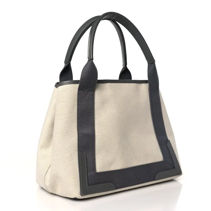 BALENCIAGA S NAVY CABAS NATUREL GRIS ACIER COTTON CANVAS & CALFSKIN LEATHER - Image 3