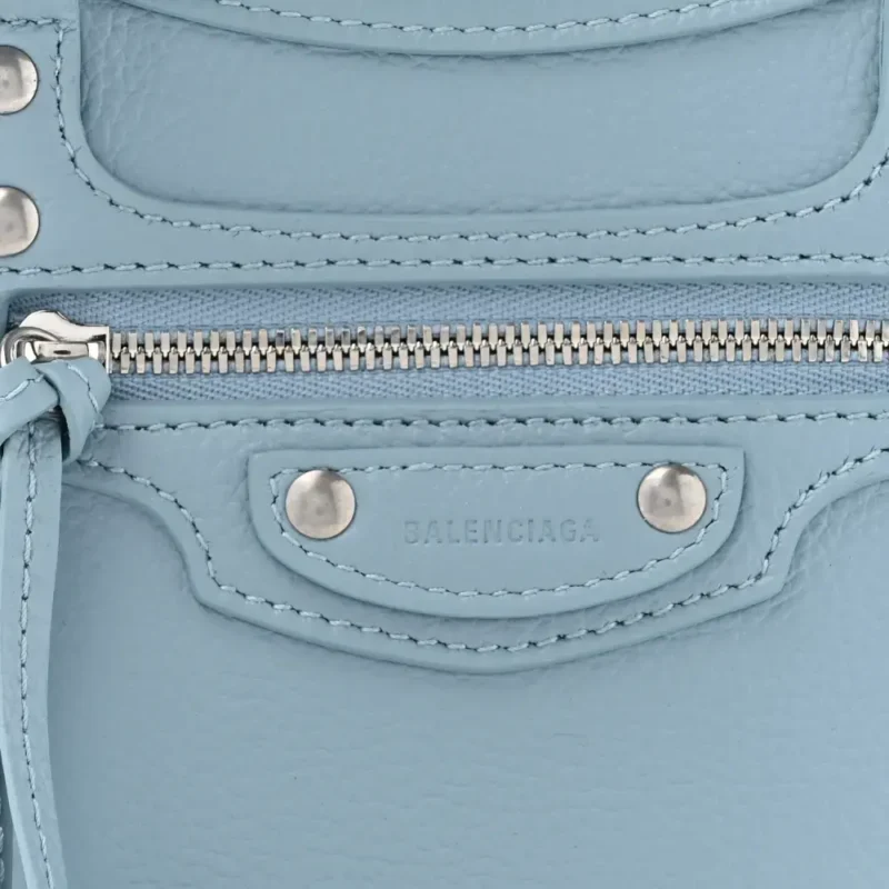 BALENCIAGA MINI NEO CLASSIC CITY BLUE/GREY GRAINED CALFSKIN LEATHER SILVER HARDWARE - Image 7