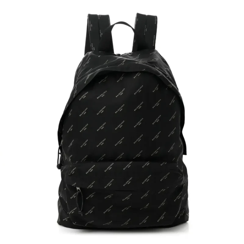 BALENCIAGA MEDIUM PRINT EXPLORER BACKPACK BLACK/GOLD TWILL NYLON ALLOVER LOGO