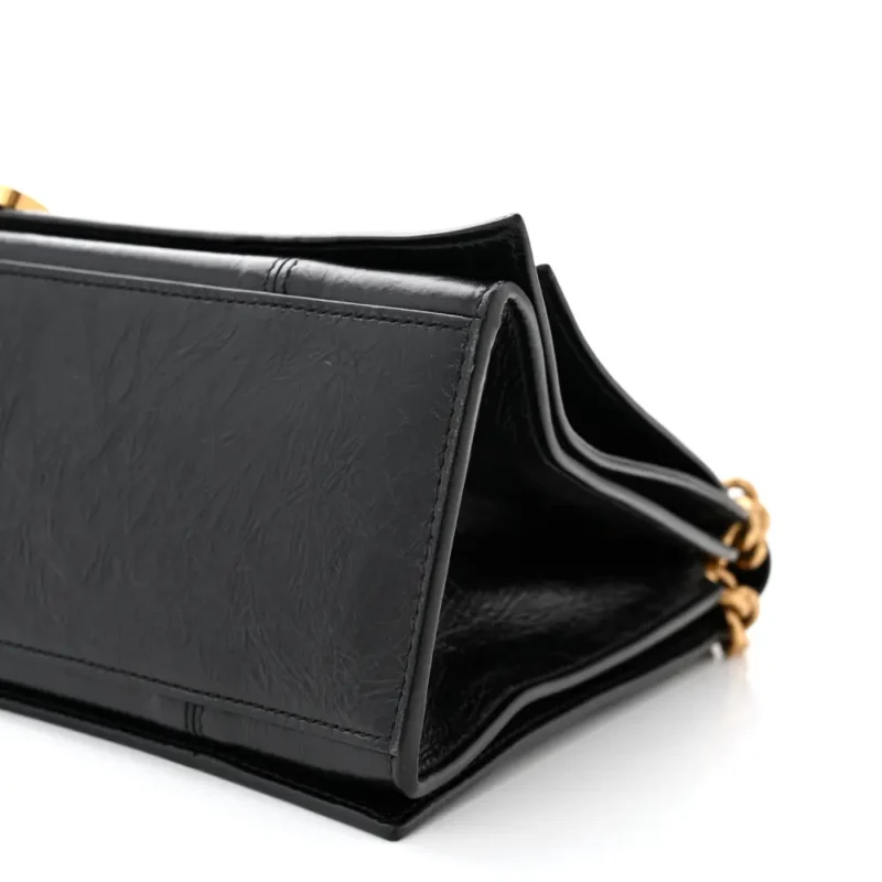 BALENCIAGA MEDIUM CRUSH CHAIN BAG BLACK CRUSHED CALFSKIN LEATHER GOLD HARDWARE - Image 4
