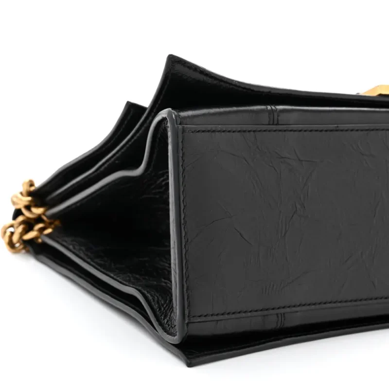 BALENCIAGA MEDIUM CRUSH CHAIN BAG BLACK CRUSHED CALFSKIN LEATHER GOLD HARDWARE - Image 5