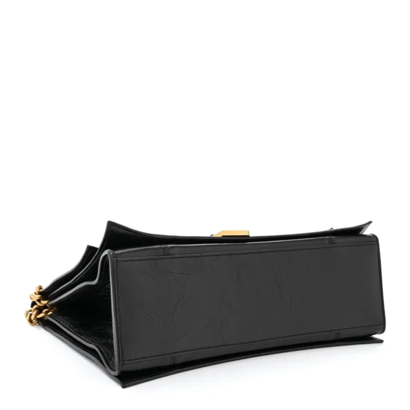 BALENCIAGA MEDIUM CRUSH CHAIN BAG BLACK CRUSHED CALFSKIN LEATHER GOLD HARDWARE - Image 6