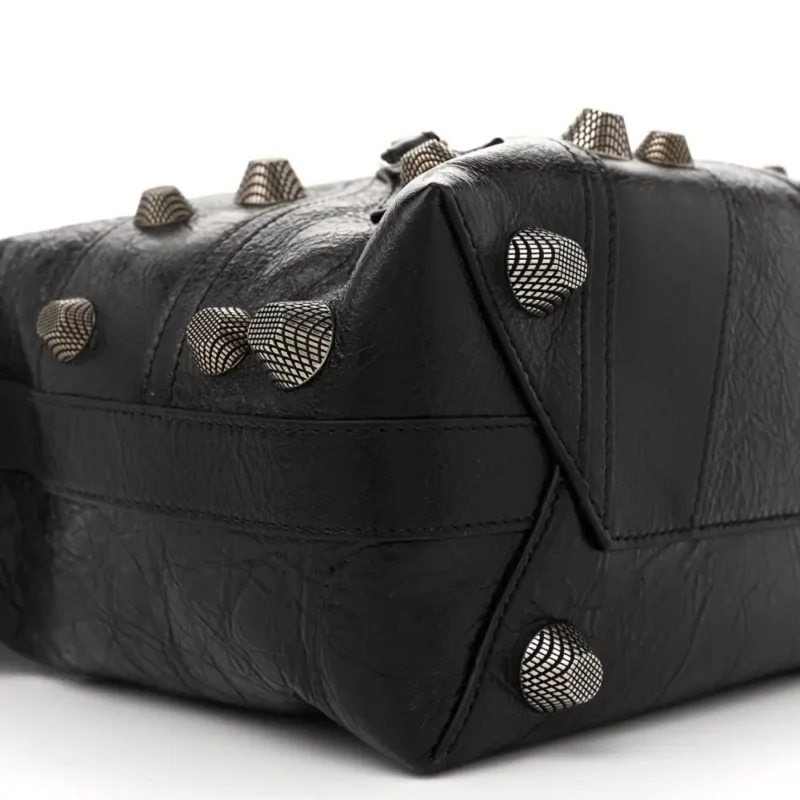 BALENCIAGA MEDIUM LE CAGOLE CARRY ALL BAG BLACK AGNEAU ARENA LEATHER SILVER HARDWARE - Image 5