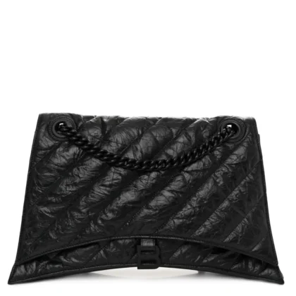 BALENCIAGA MEDIUM CRUSH CHAIN BAG BLACK QUILTED CRUSHED CALFSKIN LEATHER BLACK HARDWARE