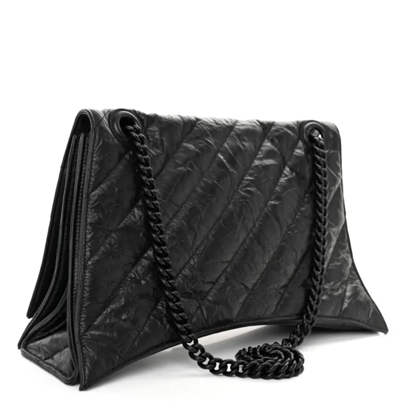 BALENCIAGA MEDIUM CRUSH CHAIN BAG BLACK QUILTED CRUSHED CALFSKIN LEATHER BLACK HARDWARE - Image 3