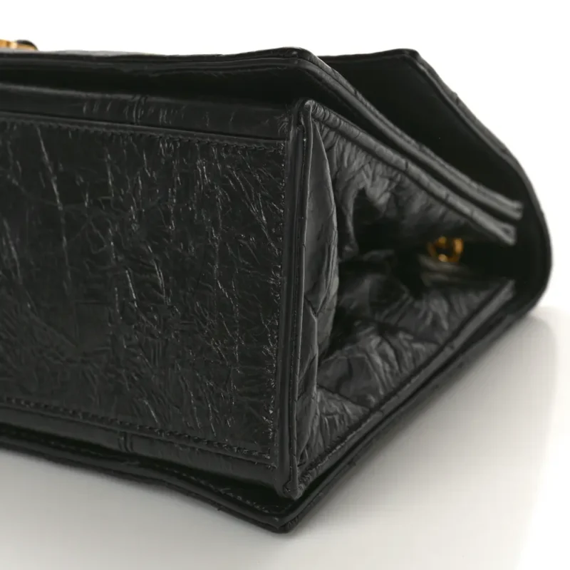 BALENCIAGA MEDIUM CRUSH CHAIN BAG BLACK QUILTED CRUSHED CALFSKIN LEATHER GOLD HARDWARE - Image 4