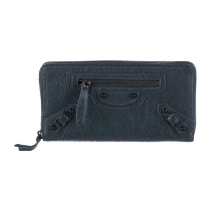 BALENCIAGA MEDIUM CONTINENTAL WALLET GREY GOATSKIN LEATHER BLACK HARDWARE