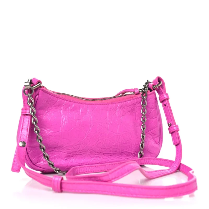 BALENCIAGA LE CAGOLE MINI PURSE WITH CHAIN LIPSTICK PINK AGNEAU ARENA LEATHER SILVER HARDWARE - Image 3