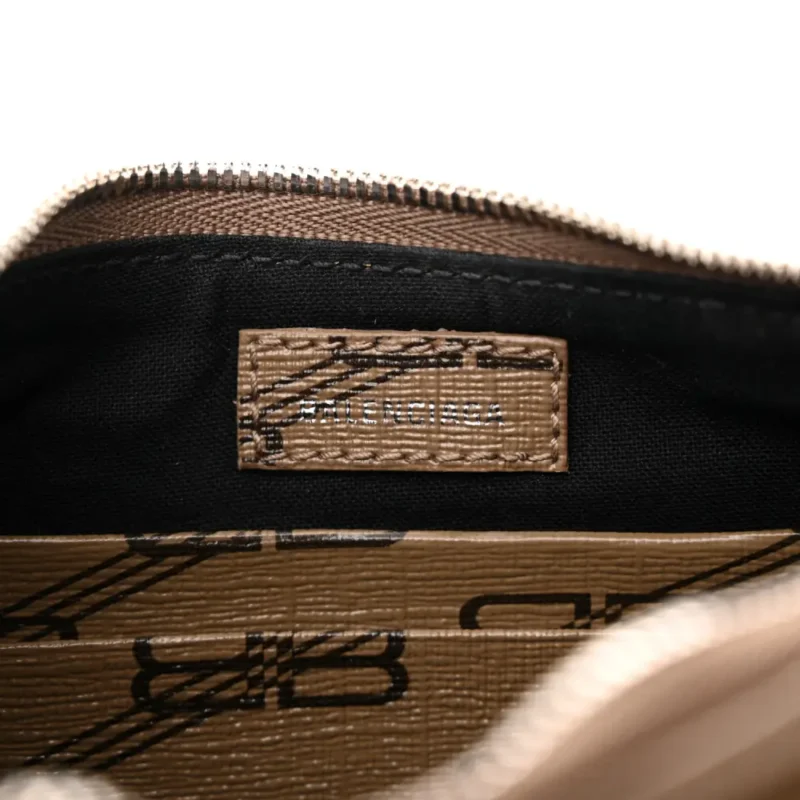BALENCIAGA BB LE CAGOLE MINI PURSE WITH CHAIN BEIGE/BROWN COATED CANVAS MONOGRAM SILVER HARDWARE - Image 2