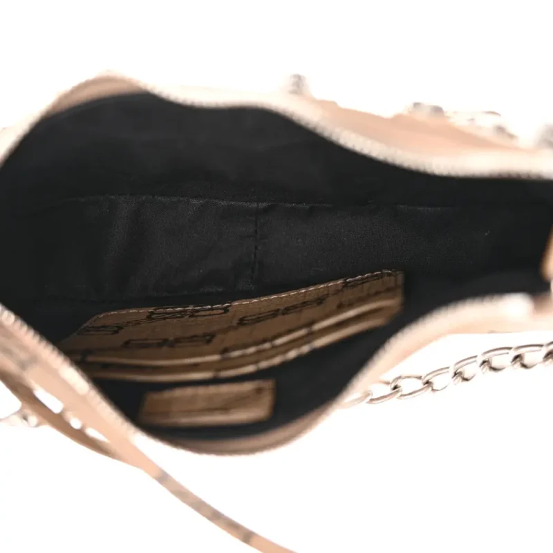 BALENCIAGA BB LE CAGOLE MINI PURSE WITH CHAIN BEIGE/BROWN COATED CANVAS MONOGRAM SILVER HARDWARE - Image 7