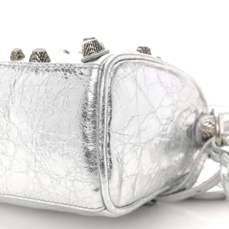 BALENCIAGA CRYSTAL NEO NANO CAGOLE HANDBAG SILVER AGNEAU ARENA LEATHER SILVER HARDWARE - Image 5
