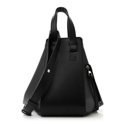 LOEWE HAMMOCK SHOULDER BAG SMALL BLACK CALFSKIN LEATHER SILVER HARDWARE
