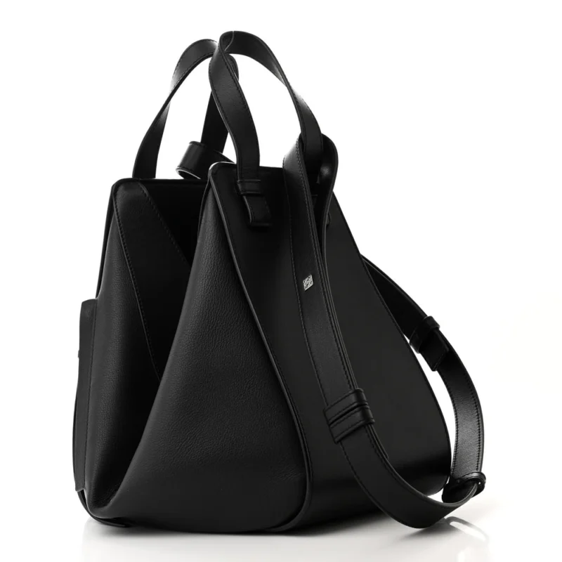 LOEWE HAMMOCK SHOULDER BAG SMALL BLACK CALFSKIN LEATHER SILVER HARDWARE - Image 3