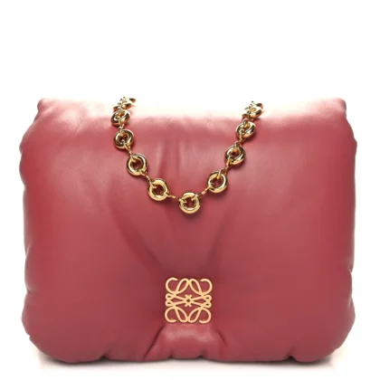 LOEWE GOYA PUFFER BAG MEDIUM PLUMROSE LAMBSKIN LEATHER GOLD HARDWARE