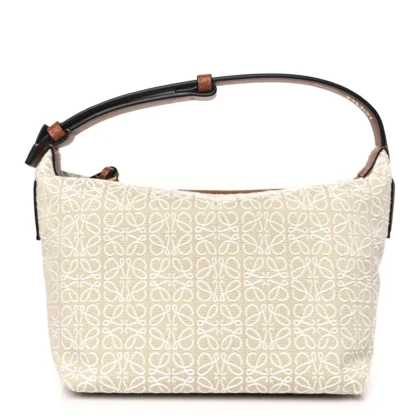 LOEWE CUBI BAG SMALL ECRU TAN JACQUARD ANAGRAM CALFSKIN LEATHER