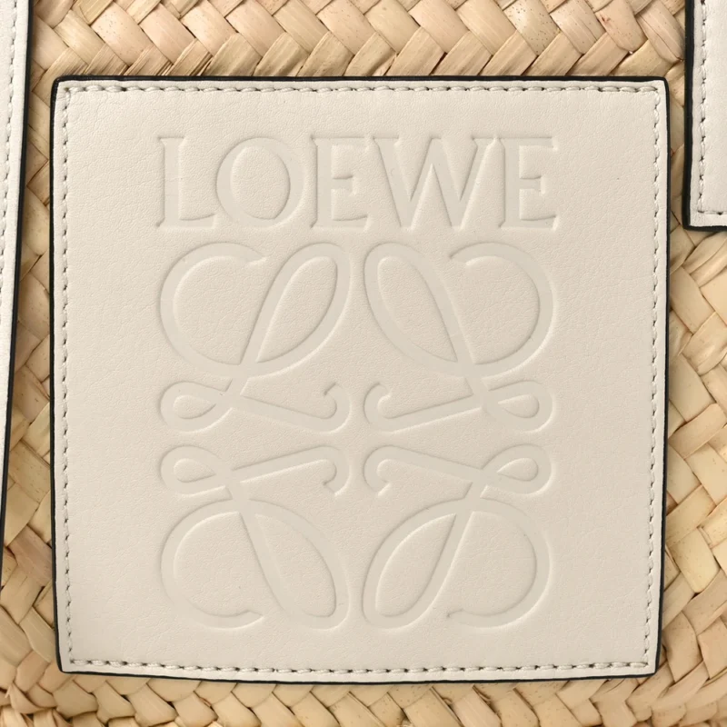 LOEWE BASKET TOTE BAG SMALL NATURAL/WHITE RAFFIA & CALFSKIN LEATHER - Image 8