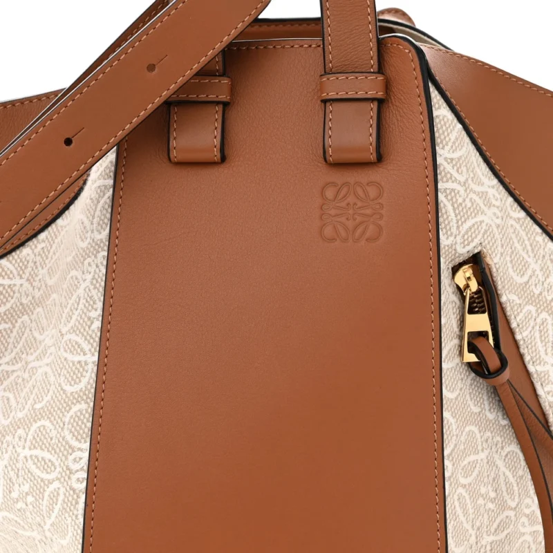 LOEWE ANAGRAM HAMMOCK SHOULDER BAG SMALL ECRU/TAN CALFSKIN LEATHER & CANVAS GOLD HARDWARE - Image 8