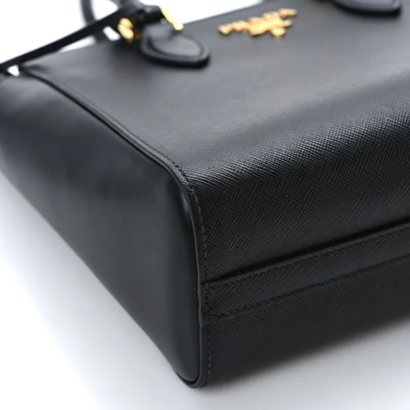 PRADA SMALL ZIPPERED TOTE BAG BLACK SAFFIANO SOFT CALFSKIN LEATHER GOLD HARDWARE - Image 4
