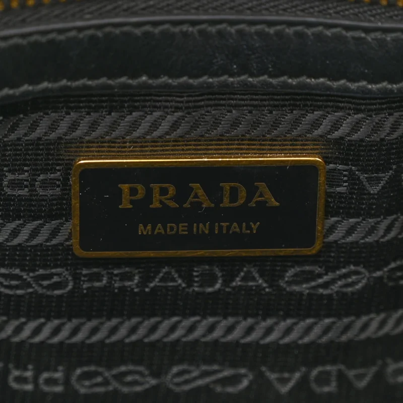 PRADA SMALL TRIANGOLO SYMBOLE EMBROIDERED TOTE BLACK AND CORDA JACQUARD SAFFIANO LEATHER GOLD HARDWARE - Image 2