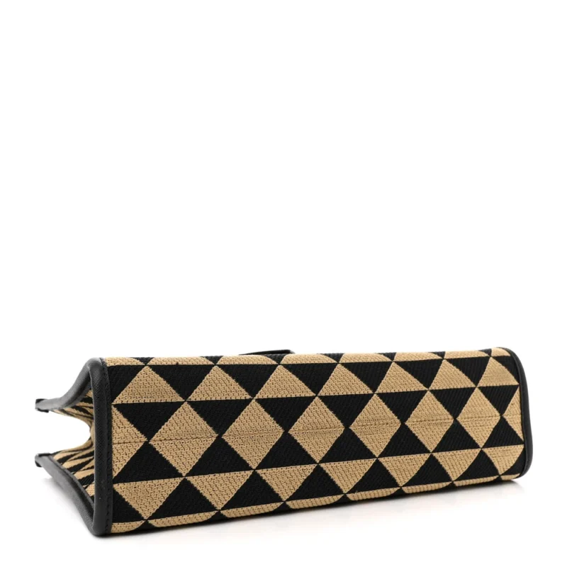 PRADA SMALL TRIANGOLO SYMBOLE EMBROIDERED TOTE BLACK AND CORDA JACQUARD SAFFIANO LEATHER GOLD HARDWARE - Image 6