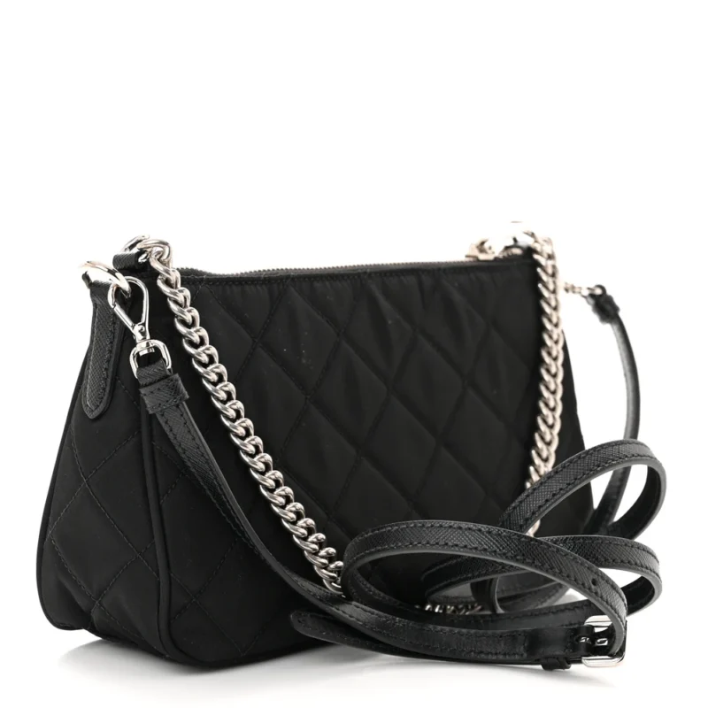 PRADA SMALL CROSSBODY BAG BLACK QUILTED NYLON TESSUTO IMPUNTU SILVER HARDWARE - Image 3