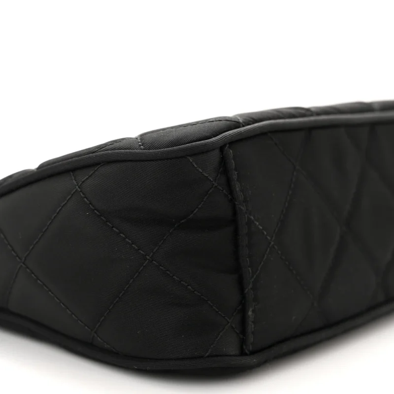 PRADA SMALL CROSSBODY BAG BLACK QUILTED NYLON TESSUTO IMPUNTU SILVER HARDWARE - Image 4