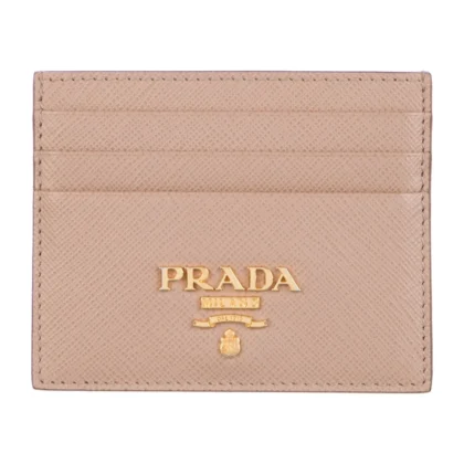 PRADA SMALL CARD HOLDER NEUTRALS SAFFIANO LUX LEATHER GOLD HARDWARE