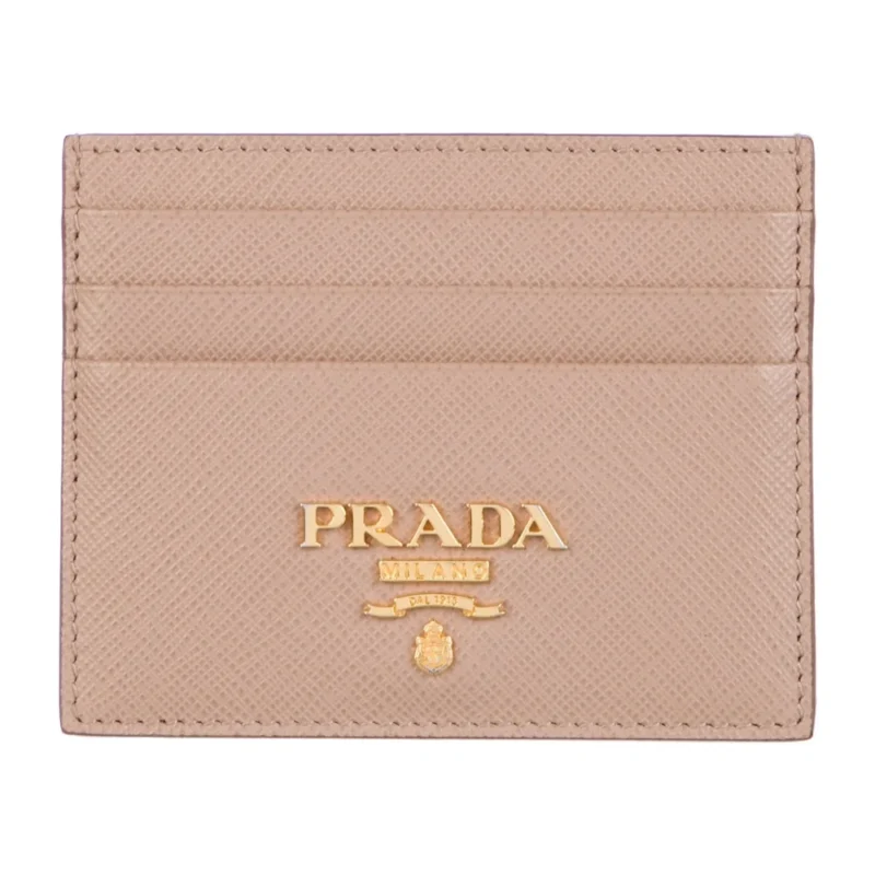 PRADA SMALL CARD HOLDER NEUTRALS SAFFIANO LUX LEATHER GOLD HARDWARE