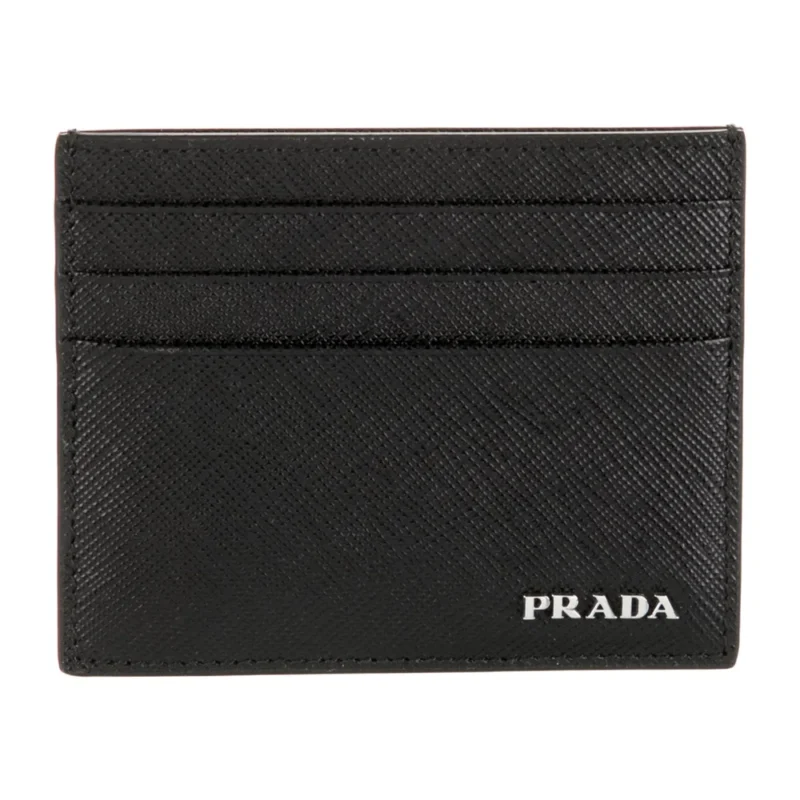 PRADA SMALL CARD HOLDER NERO SAFFIANO LUX LEATHER INCOGNITO HARDWARE