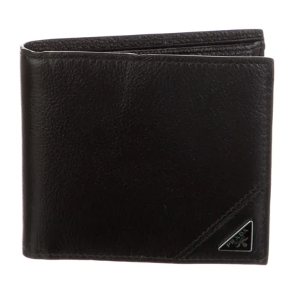 PRADA SMALL BIFOLD WALLET BLACK VITELLO DAINO LEATHER SILVER HARDWARE