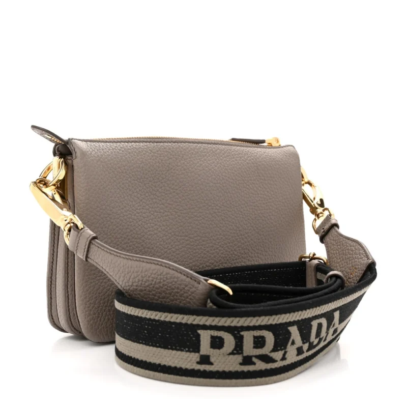 PRADA MINI SOFT ZIPPERED SHOULDER BAG CLAY GREY VITELLO DAINO LEATHER GOLD HARDWARE - Image 3