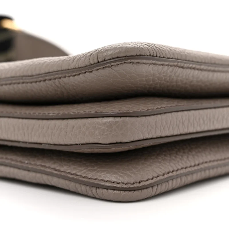 PRADA MINI SOFT ZIPPERED SHOULDER BAG CLAY GREY VITELLO DAINO LEATHER GOLD HARDWARE - Image 4