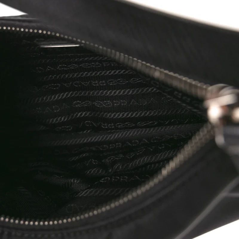 PRADA MINI RE-EDITION 2005 BAG BLACK TESSUTO NYLON & SAFFIANO LEATHER SILVER HARDWARE - Image 7