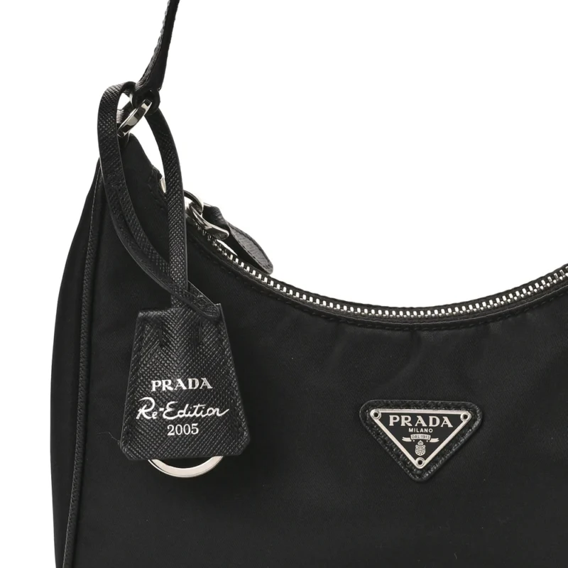 PRADA MINI RE-EDITION 2005 BAG BLACK TESSUTO NYLON & SAFFIANO LEATHER SILVER HARDWARE - Image 9