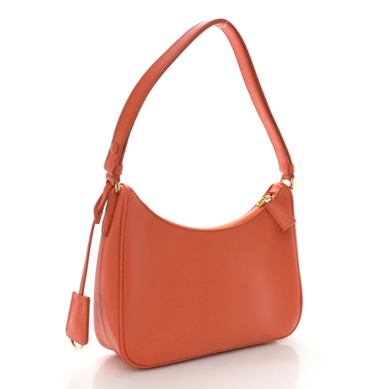 PRADA MINI RE-EDITION SHOULDER BAG ARANCIO SAFFIANO LEATHER LUX GOLD HARDWARE - Image 3