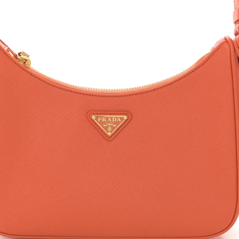 PRADA MINI RE-EDITION SHOULDER BAG ARANCIO SAFFIANO LEATHER LUX GOLD HARDWARE - Image 8