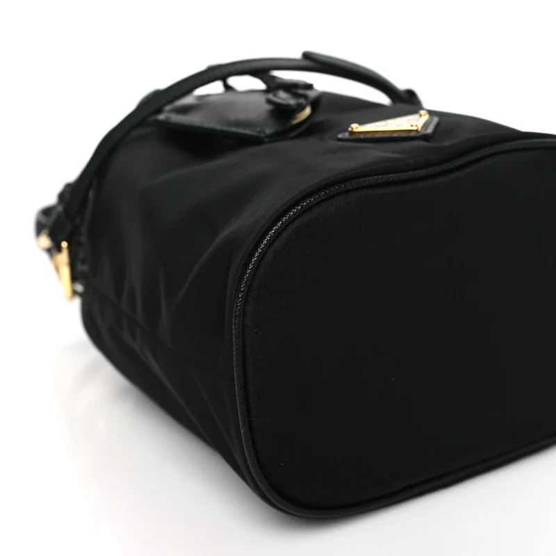 PRADA MINI RE-EDITION 1978 BUCKET BAG BLACK RE-NYLON & SAFFIANO LEATHER GOLD HARDWARE - Image 4